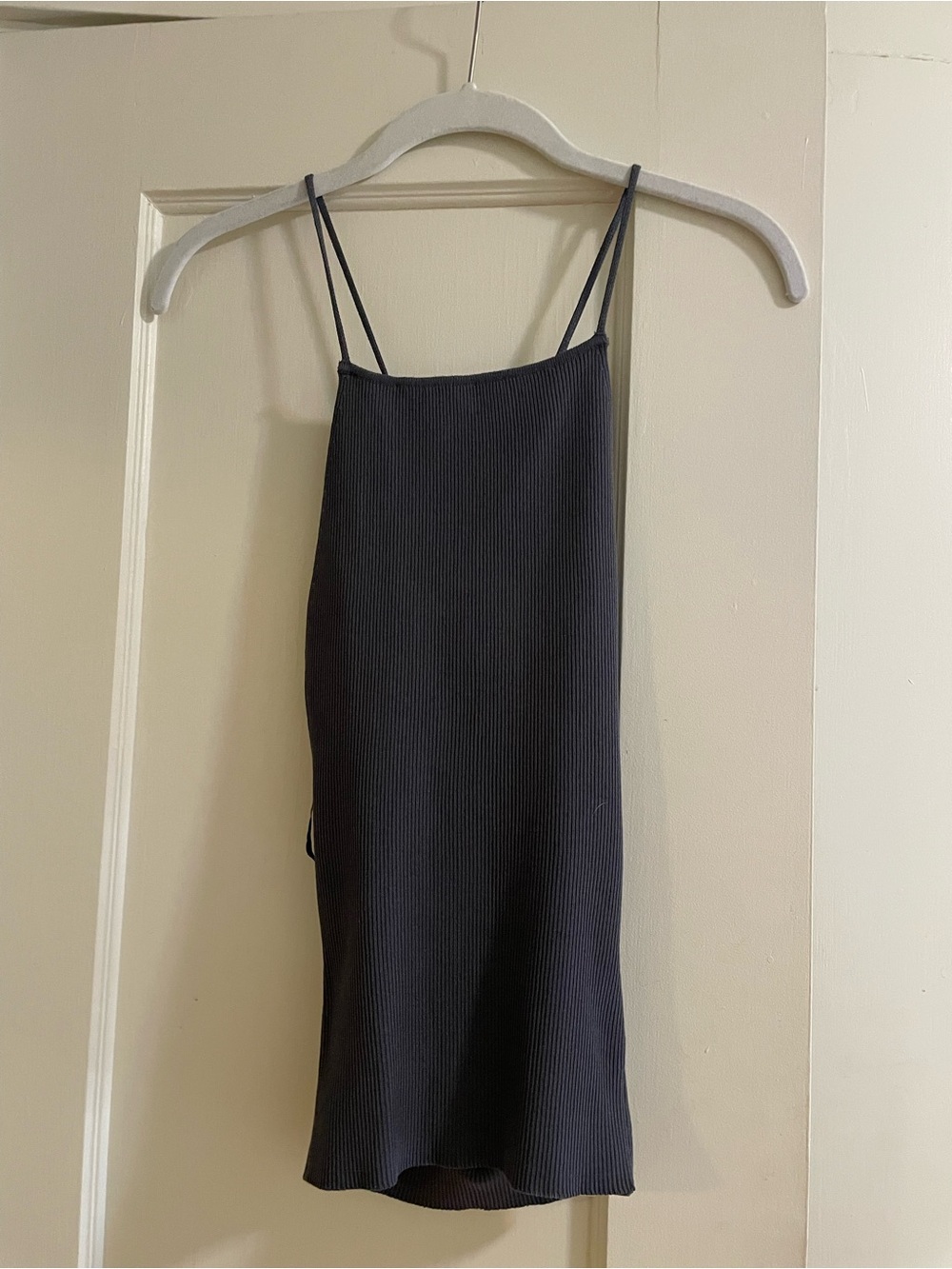 Zara Grey Ribbed High Neck Tank Top with Double Spaghetti Straps with Open back